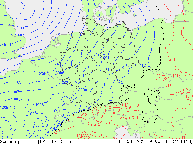 Atmosférický tlak UK-Global So 15.06.2024 00 UTC