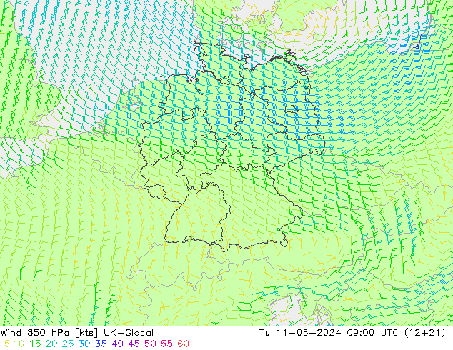 风 850 hPa UK-Global 星期二 11.06.2024 09 UTC