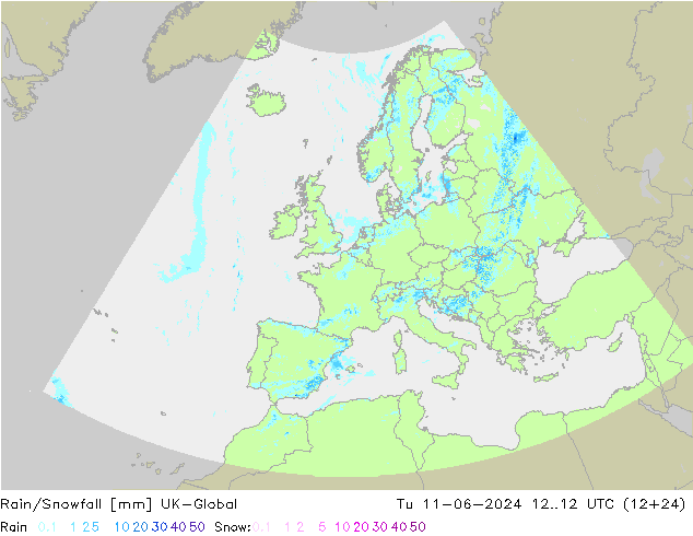 Rain/Snowfall UK-Global wto. 11.06.2024 12 UTC