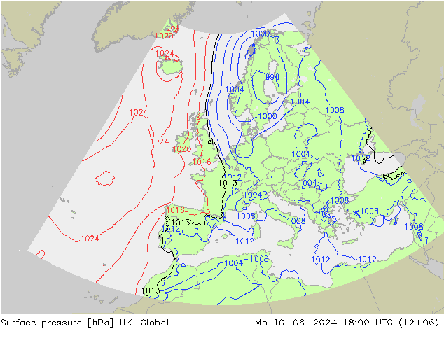 地面气压 UK-Global 星期一 10.06.2024 18 UTC