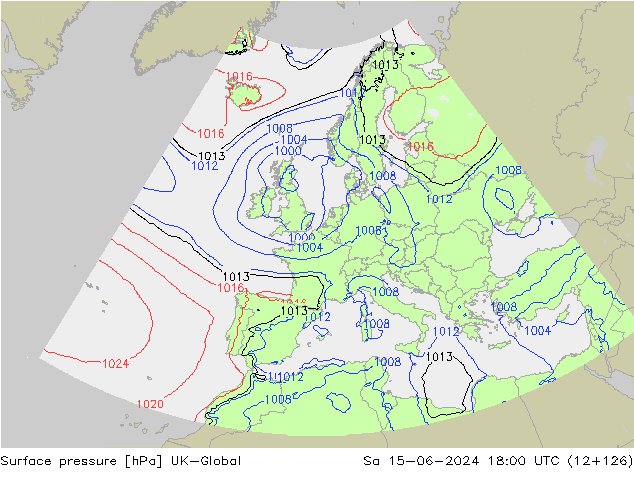 Atmosférický tlak UK-Global So 15.06.2024 18 UTC