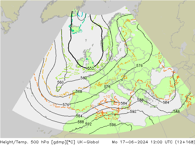 Height/Temp. 500 hPa UK-Global pon. 17.06.2024 12 UTC