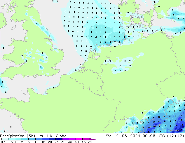 Precipitation (6h) UK-Global We 12.06.2024 06 UTC