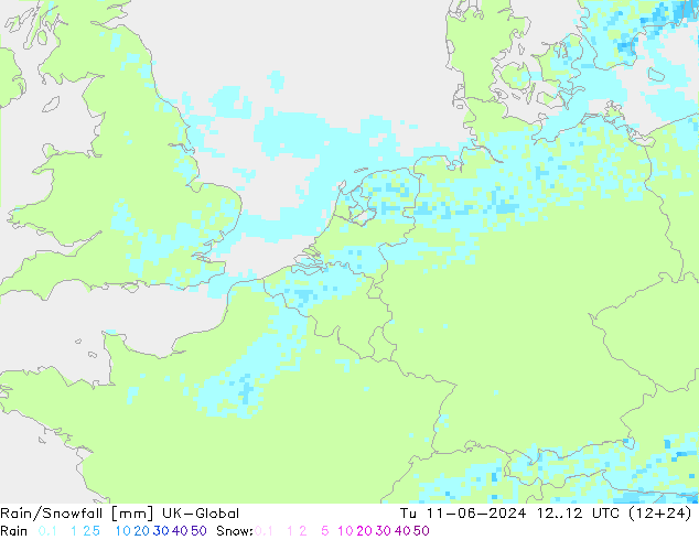 Regen/Schneefall UK-Global Di 11.06.2024 12 UTC