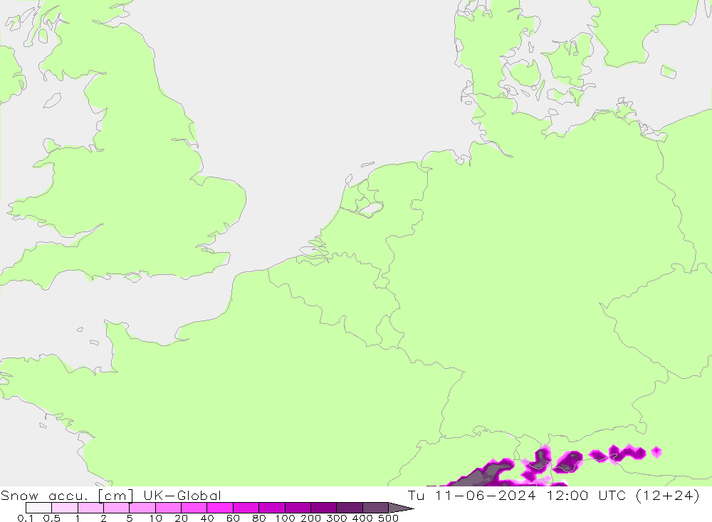 Snow accu. UK-Global Tu 11.06.2024 12 UTC