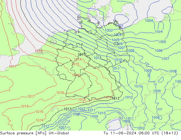 地面气压 UK-Global 星期二 11.06.2024 06 UTC