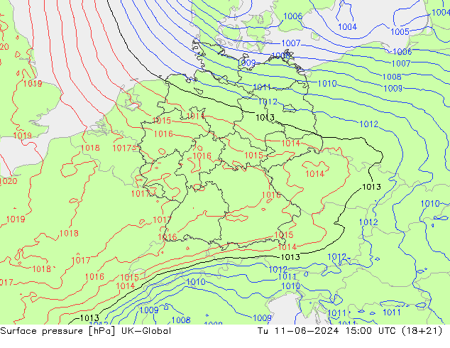 地面气压 UK-Global 星期二 11.06.2024 15 UTC