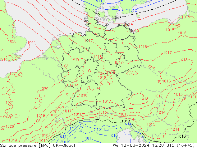 pression de l'air UK-Global mer 12.06.2024 15 UTC