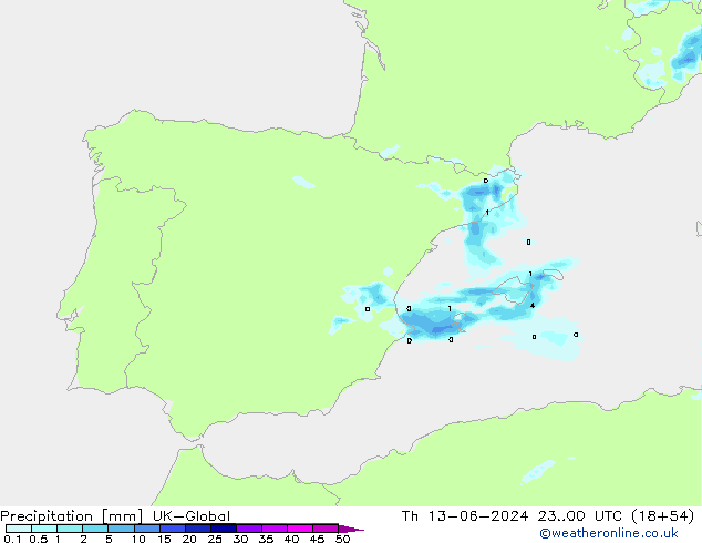 Precipitación UK-Global jue 13.06.2024 00 UTC