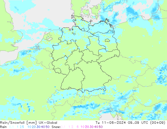 Rain/Snowfall UK-Global mar 11.06.2024 09 UTC