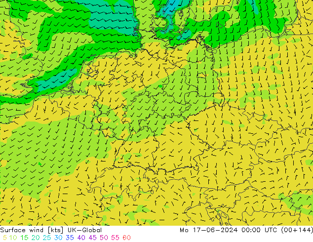 Surface wind UK-Global Po 17.06.2024 00 UTC