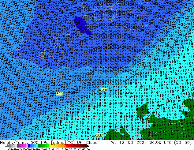 Hoogte/Temp. 500 hPa UK-Global wo 12.06.2024 06 UTC