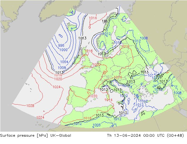 Luchtdruk (Grond) UK-Global do 13.06.2024 00 UTC