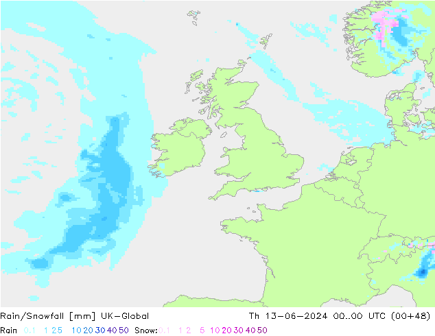 Regen/Sneeuwval UK-Global do 13.06.2024 00 UTC