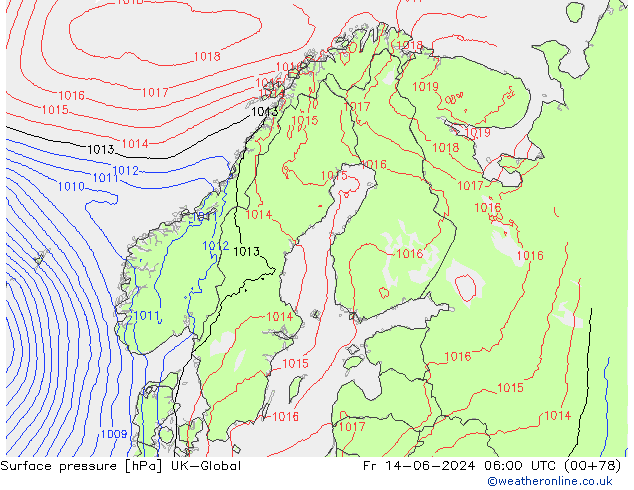 приземное давление UK-Global пт 14.06.2024 06 UTC