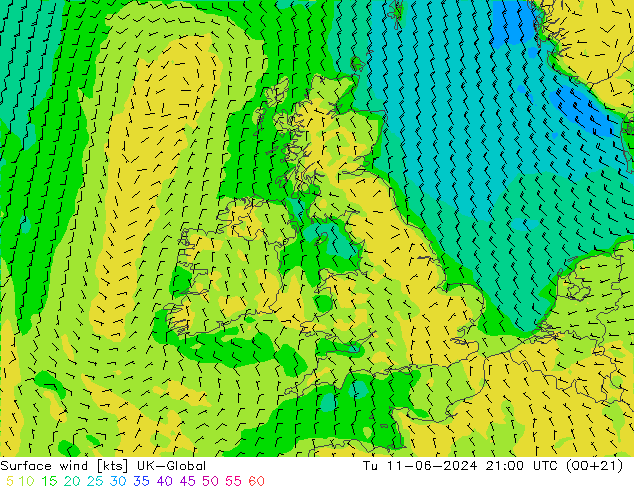 ветер 10 m UK-Global вт 11.06.2024 21 UTC
