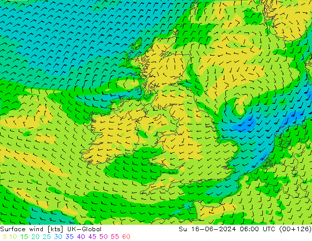 Wind 10 m UK-Global zo 16.06.2024 06 UTC