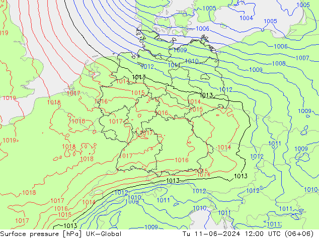 Presión superficial UK-Global mar 11.06.2024 12 UTC