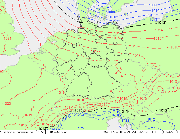 Atmosférický tlak UK-Global St 12.06.2024 03 UTC