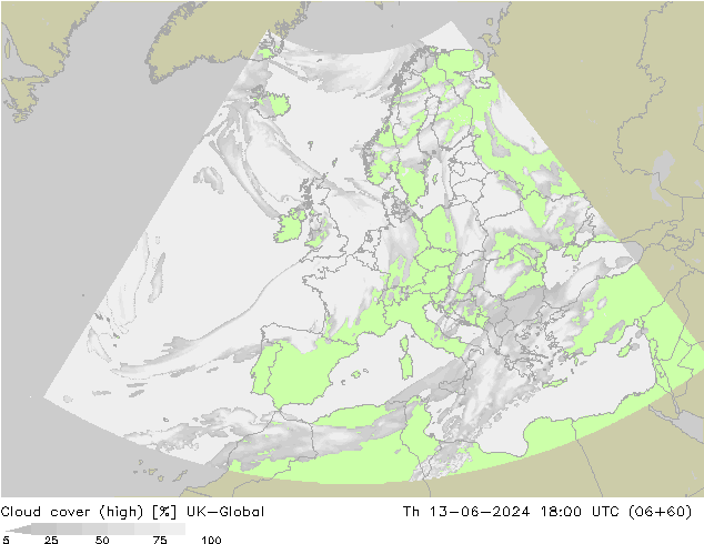 Cloud cover (high) UK-Global Th 13.06.2024 18 UTC