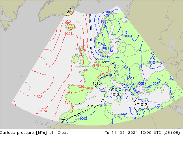 地面气压 UK-Global 星期二 11.06.2024 12 UTC