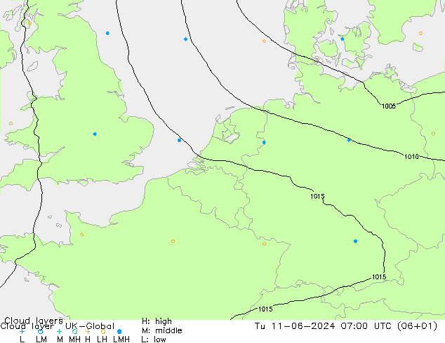 Cloud layer UK-Global вт 11.06.2024 07 UTC