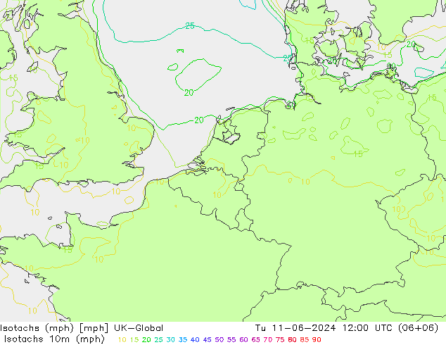 Isotachen (mph) UK-Global Di 11.06.2024 12 UTC