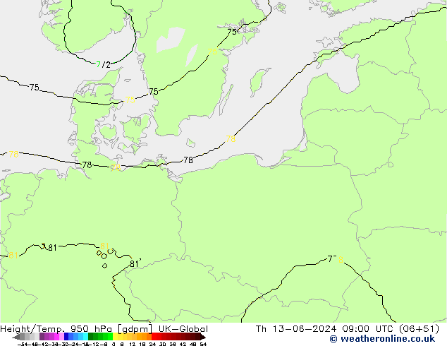 Yükseklik/Sıc. 950 hPa UK-Global Per 13.06.2024 09 UTC