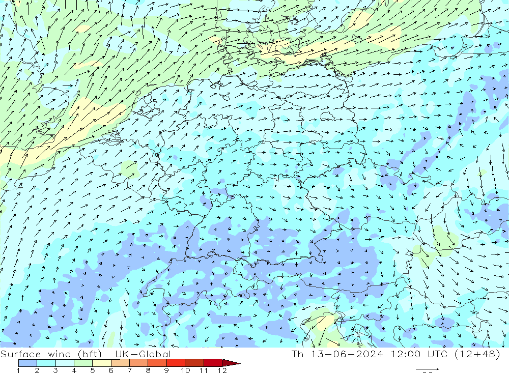 Bodenwind (bft) UK-Global Do 13.06.2024 12 UTC