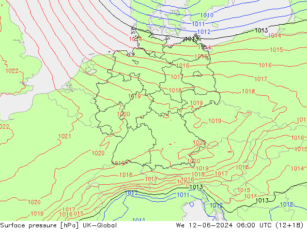 pression de l'air UK-Global mer 12.06.2024 06 UTC