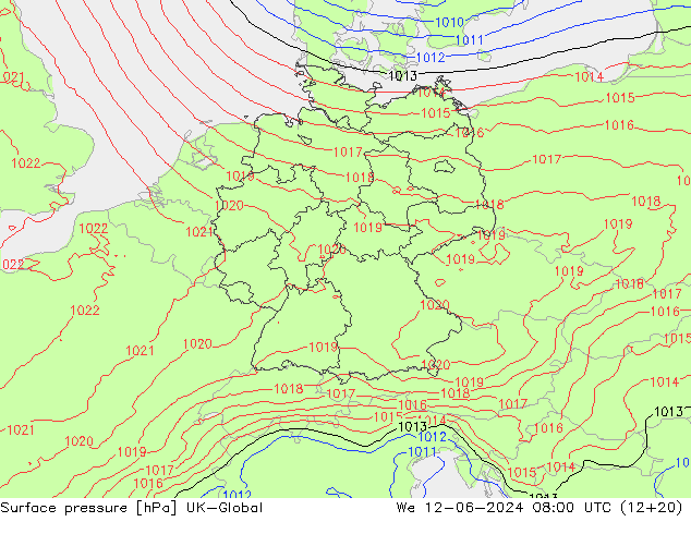 Surface pressure UK-Global We 12.06.2024 08 UTC