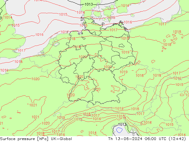 Atmosférický tlak UK-Global Čt 13.06.2024 06 UTC