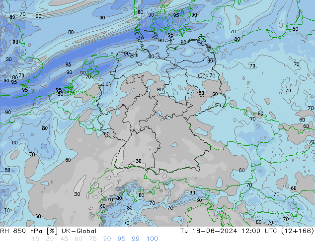 RH 850 hPa UK-Global Tu 18.06.2024 12 UTC