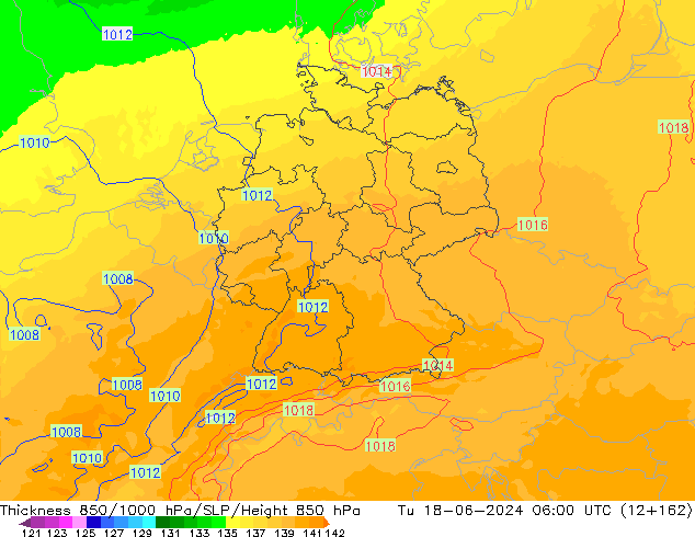 Espesor 850-1000 hPa UK-Global mar 18.06.2024 06 UTC