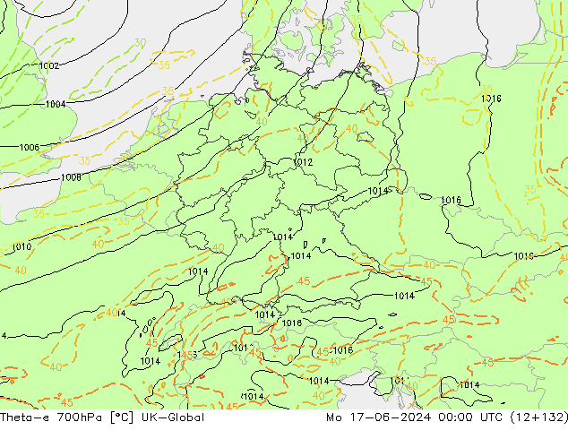Theta-e 700hPa UK-Global Pzt 17.06.2024 00 UTC
