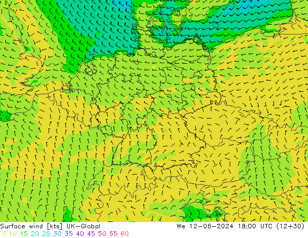 Surface wind UK-Global St 12.06.2024 18 UTC