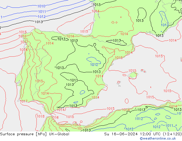 Surface pressure UK-Global Su 16.06.2024 12 UTC