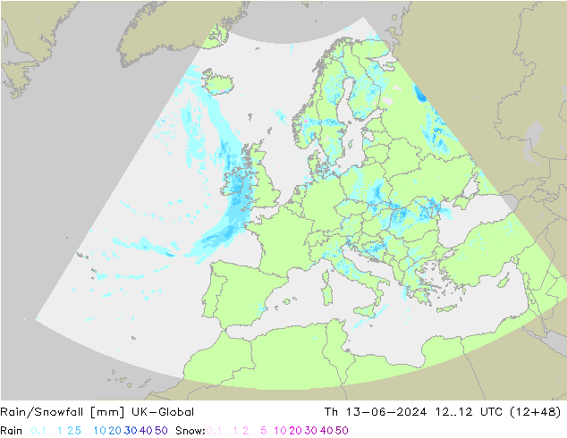 Rain/Snowfall UK-Global Per 13.06.2024 12 UTC