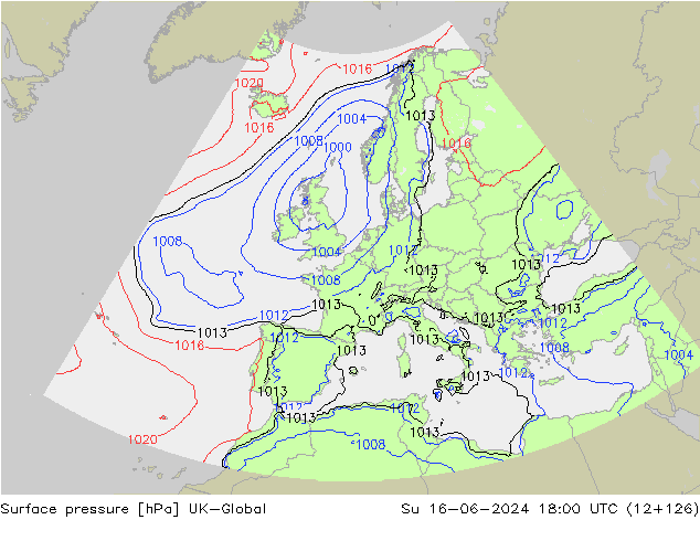 Presión superficial UK-Global dom 16.06.2024 18 UTC