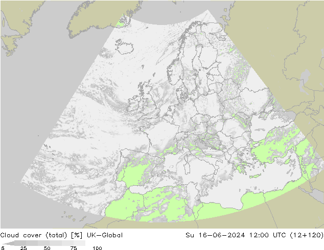 Bewolking (Totaal) UK-Global zo 16.06.2024 12 UTC