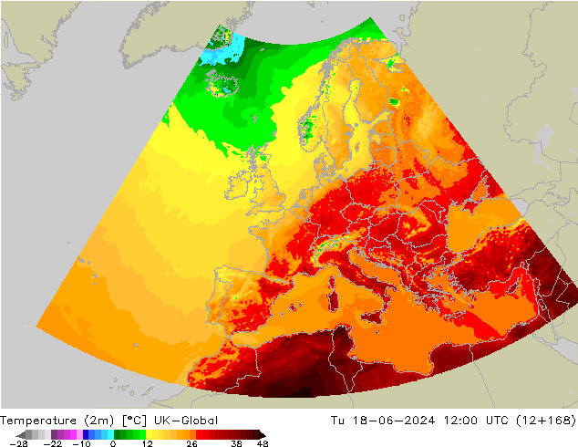 Sıcaklık Haritası (2m) UK-Global Sa 18.06.2024 12 UTC