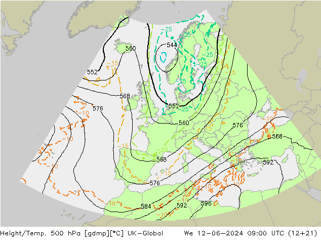 Yükseklik/Sıc. 500 hPa UK-Global Çar 12.06.2024 09 UTC