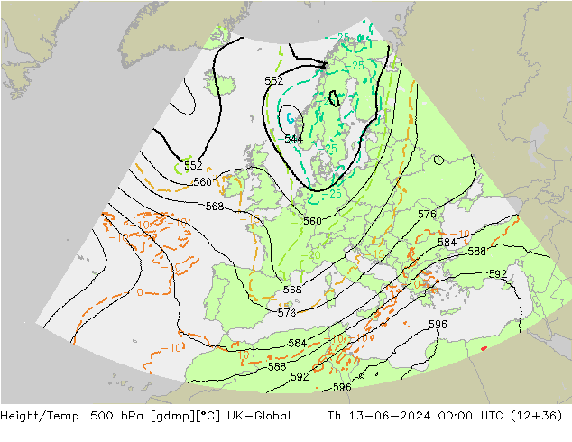Yükseklik/Sıc. 500 hPa UK-Global Per 13.06.2024 00 UTC