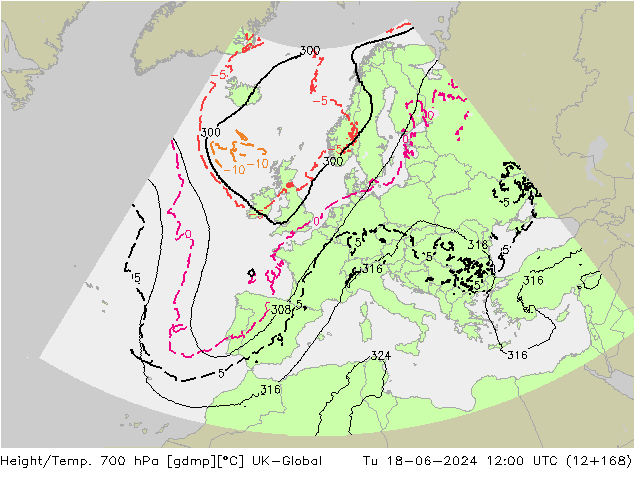 Geop./Temp. 700 hPa UK-Global mar 18.06.2024 12 UTC