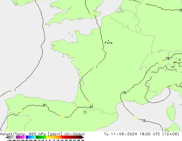 Height/Temp. 950 hPa UK-Global Di 11.06.2024 18 UTC