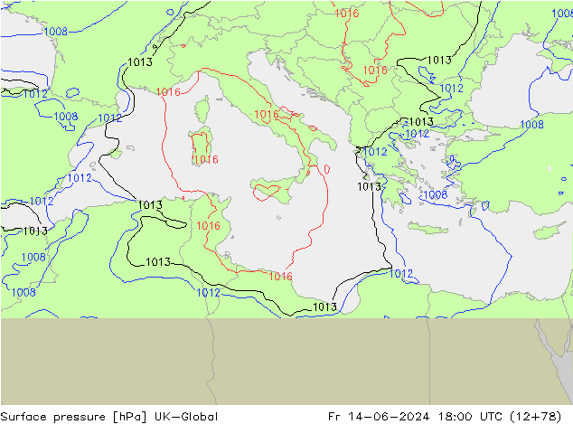 Atmosférický tlak UK-Global Pá 14.06.2024 18 UTC