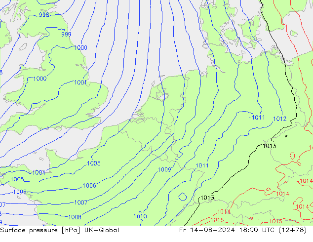 Surface pressure UK-Global Fr 14.06.2024 18 UTC