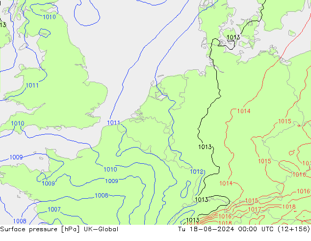 Presión superficial UK-Global mar 18.06.2024 00 UTC