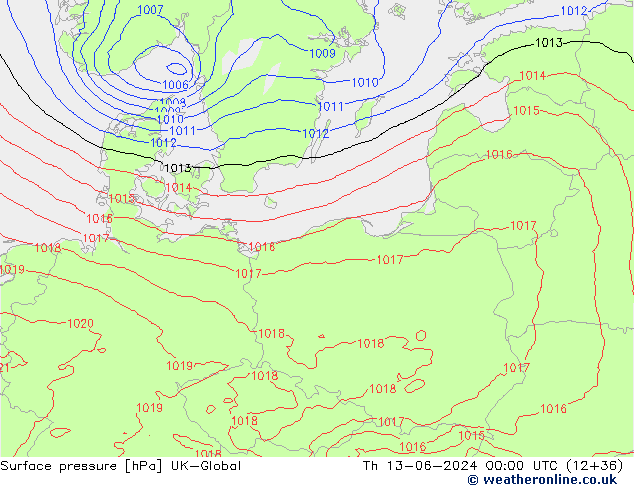 Surface pressure UK-Global Th 13.06.2024 00 UTC
