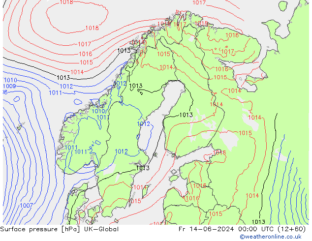 pression de l'air UK-Global ven 14.06.2024 00 UTC